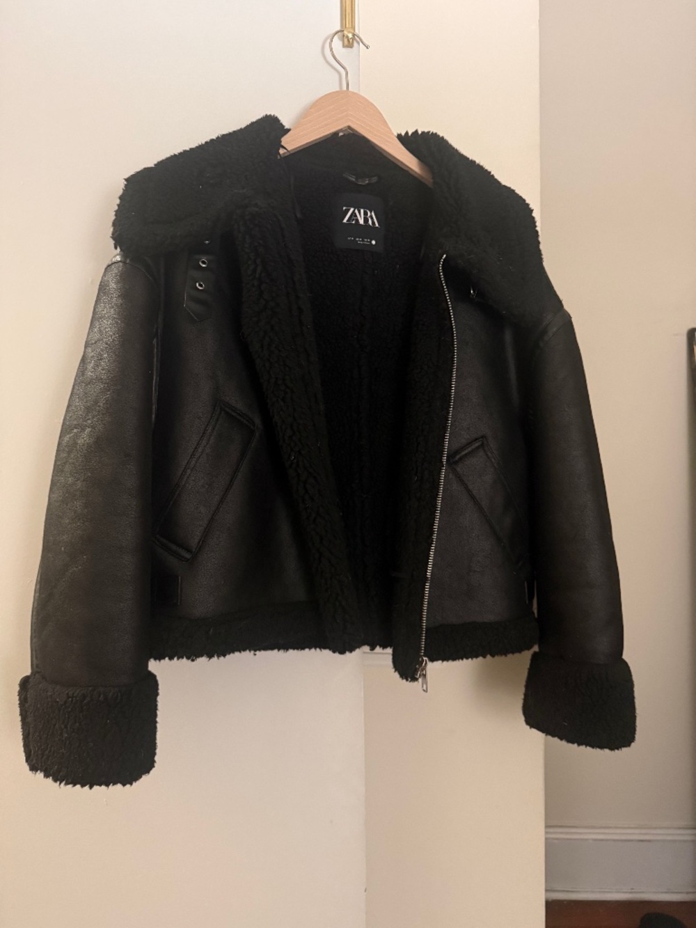 Zara Black Double Faced Waist Jacket w/ Collar Buckle Detail, M